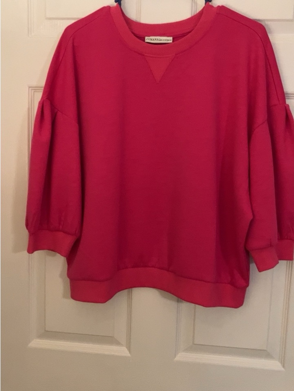 Zenana Outfitters Pink Puff-Sleeve Crewneck Sweatshirt